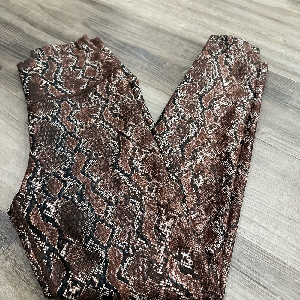 Carbon38 High Rise Snake Print Leggings Brown Python Workout Yoga Pants Size S